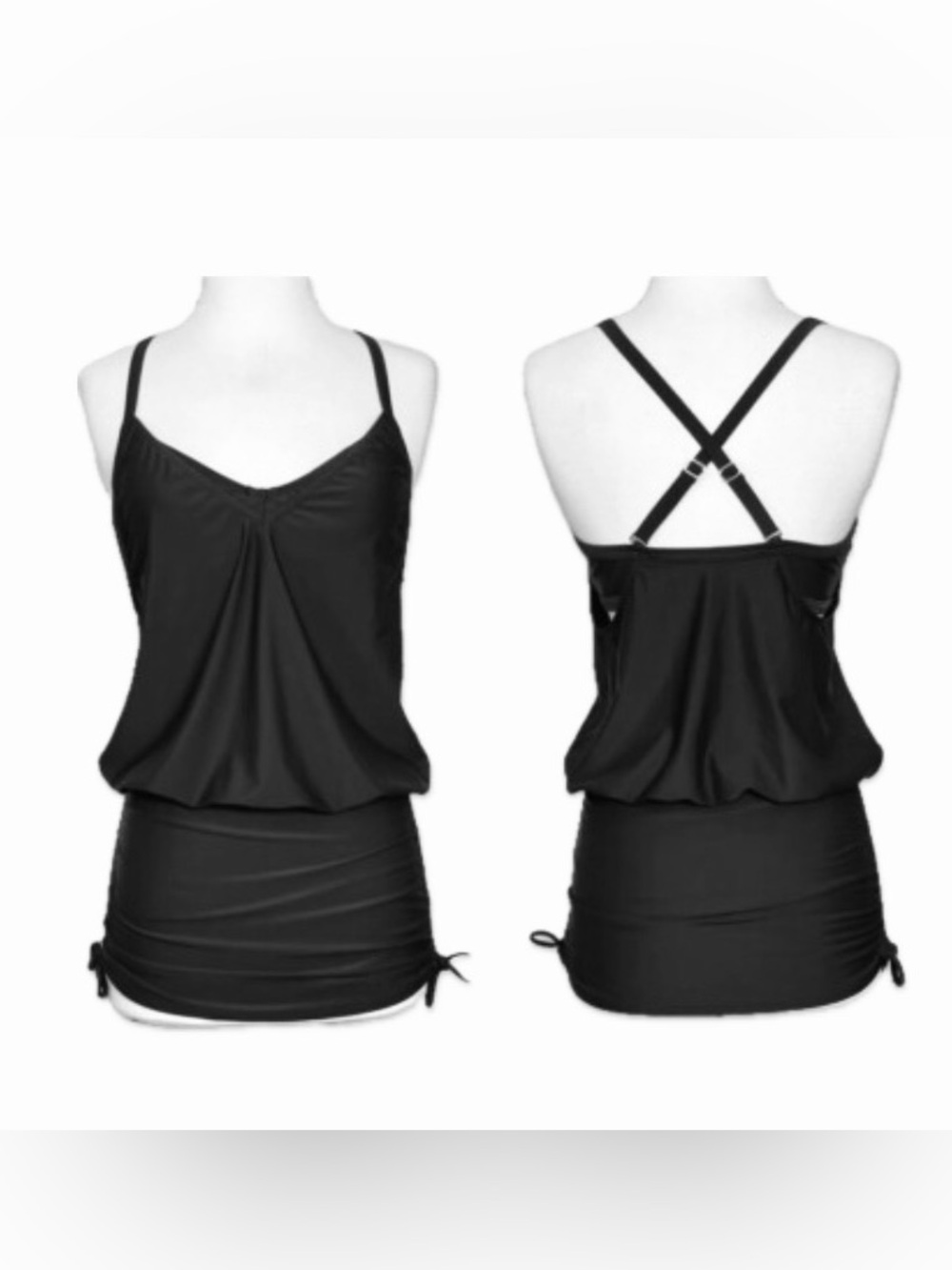 NWT [Athleta] Tankini Swim Top / Side Ruched Dress in Black Women’s 34B/C - Picture 3 of 12